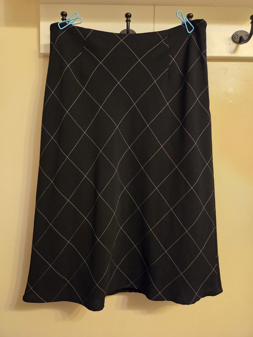 Black A-Line Skirt Windowpane Stitch 12 Dark Academia 90s Y2K Corporate Chic